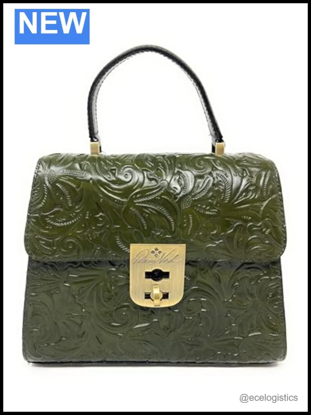 Tooled Leather Satchel Crossbody Bag Double Turn-Lock Purse